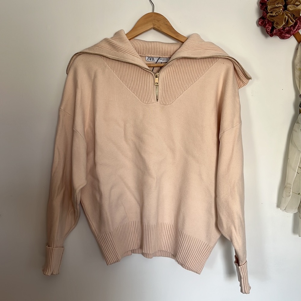 Zara Cream Zip-Front Cowl Sweater - Picture 2 of 4